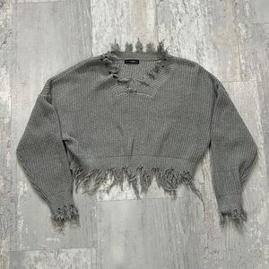 Zaful Cropped Distressed Grey Sweater